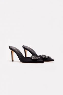GOOD AMERICAN Best Sellers CINDER-F*CKING-RELLA JEWELED MULE | BLACK SATIN001