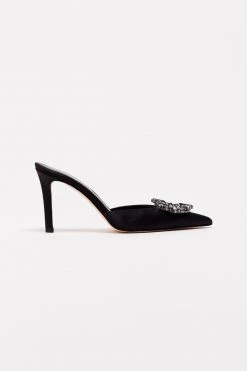GOOD AMERICAN Best Sellers CINDER-F*CKING-RELLA JEWELED MULE | BLACK SATIN001