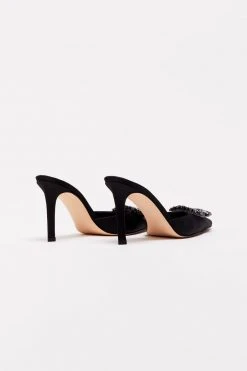 GOOD AMERICAN Best Sellers CINDER-F*CKING-RELLA JEWELED MULE | BLACK SATIN001