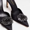 GOOD AMERICAN Best Sellers CINDER-F*CKING-RELLA JEWELED MULE | BLACK SATIN001