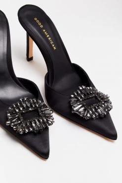 GOOD AMERICAN Best Sellers CINDER-F*CKING-RELLA JEWELED MULE | BLACK SATIN001
