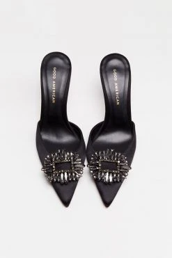 GOOD AMERICAN Best Sellers CINDER-F*CKING-RELLA JEWELED MULE | BLACK SATIN001