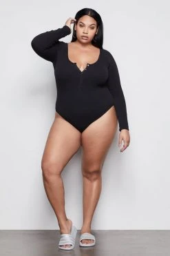 GOOD AMERICAN THE FEEL GOOD LONG SLEEVE BODY | BLACK001