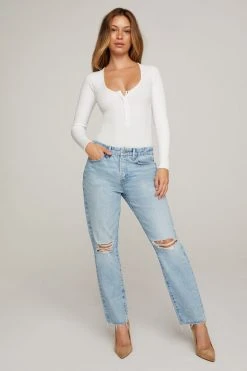 GOOD AMERICAN Bodysuits THE FEEL GOOD LONG SLEEVE BODY | WHITE001