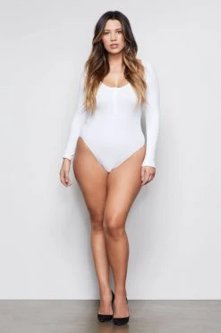 GOOD AMERICAN Bodysuits THE FEEL GOOD LONG SLEEVE BODY | WHITE001