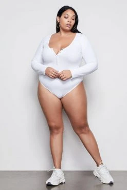 GOOD AMERICAN Bodysuits THE FEEL GOOD LONG SLEEVE BODY | WHITE001