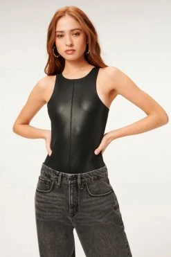GOOD AMERICAN Bodysuits BETTER THAN LEATHER HIGH NECK BODY | BLACK001