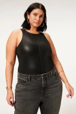 GOOD AMERICAN Bodysuits BETTER THAN LEATHER HIGH NECK BODY | BLACK001
