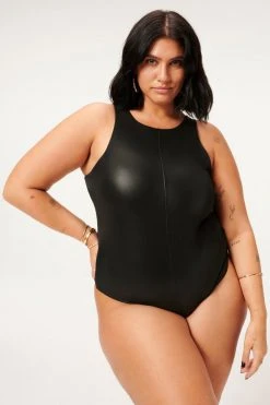 GOOD AMERICAN Bodysuits BETTER THAN LEATHER HIGH NECK BODY | BLACK001