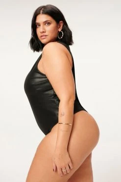 GOOD AMERICAN Bodysuits BETTER THAN LEATHER HIGH NECK BODY | BLACK001