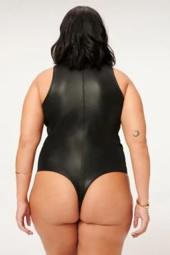 GOOD AMERICAN Bodysuits BETTER THAN LEATHER HIGH NECK BODY | BLACK001