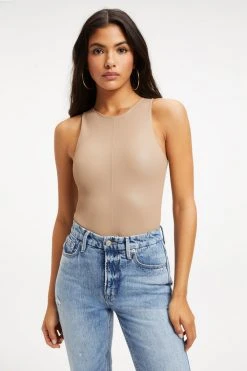 GOOD AMERICAN Bodysuits BETTER THAN LEATHER HIGH NECK BODY | TAUPE001