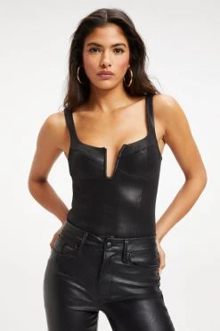 GOOD AMERICAN Bodysuits BETTER THAN LEATHER CORSET BODY | BLACK001
