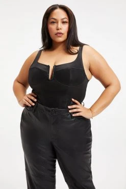 GOOD AMERICAN Bodysuits BETTER THAN LEATHER CORSET BODY | BLACK001