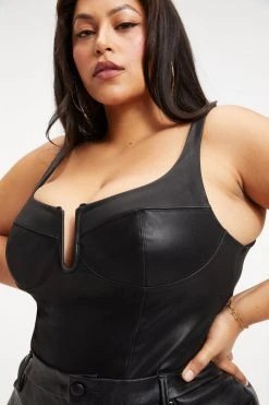 GOOD AMERICAN Bodysuits BETTER THAN LEATHER CORSET BODY | BLACK001