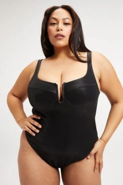 GOOD AMERICAN Bodysuits BETTER THAN LEATHER CORSET BODY | BLACK001