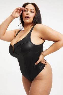 GOOD AMERICAN Bodysuits BETTER THAN LEATHER CORSET BODY | BLACK001