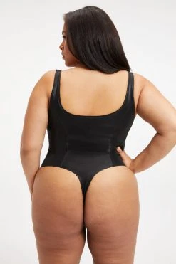 GOOD AMERICAN Bodysuits BETTER THAN LEATHER CORSET BODY | BLACK001