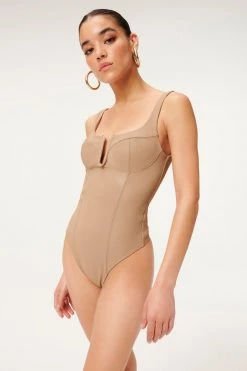 GOOD AMERICAN Bodysuits BETTER THAN LEATHER CORSET BODY | TAUPE001