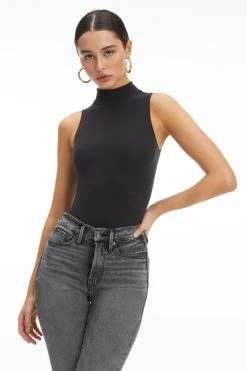 GOOD AMERICAN SEAMLESS MOCK NECK BODYSUIT | BLACK001