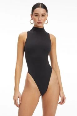 GOOD AMERICAN SEAMLESS MOCK NECK BODYSUIT | BLACK001