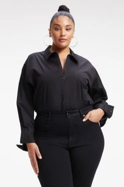 GOOD AMERICAN Bodysuits ZIP FRONT POPLIN BODYSUIT | BLACK001