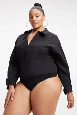 GOOD AMERICAN Bodysuits ZIP FRONT POPLIN BODYSUIT | BLACK001