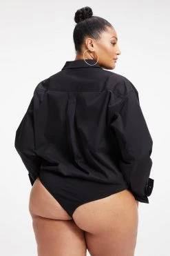 GOOD AMERICAN Bodysuits ZIP FRONT POPLIN BODYSUIT | BLACK001