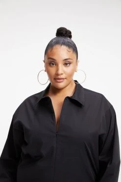 GOOD AMERICAN Bodysuits ZIP FRONT POPLIN BODYSUIT | BLACK001