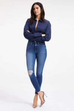 GOOD AMERICAN ZIP FRONT POPLIN BODYSUIT | NAVY001