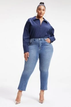 GOOD AMERICAN ZIP FRONT POPLIN BODYSUIT | NAVY001