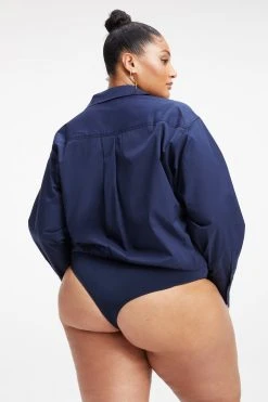 GOOD AMERICAN ZIP FRONT POPLIN BODYSUIT | NAVY001