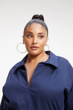 GOOD AMERICAN ZIP FRONT POPLIN BODYSUIT | NAVY001