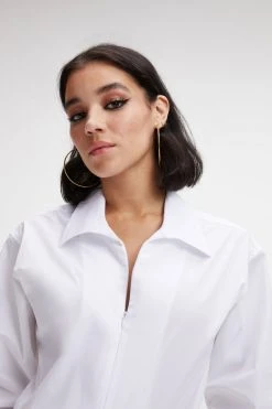 GOOD AMERICAN Bodysuits ZIP FRONT POPLIN BODYSUIT | WHITE001