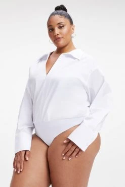 GOOD AMERICAN Bodysuits ZIP FRONT POPLIN BODYSUIT | WHITE001