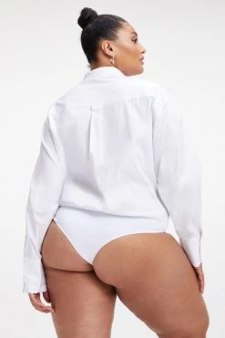 GOOD AMERICAN Bodysuits ZIP FRONT POPLIN BODYSUIT | WHITE001