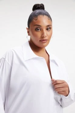 GOOD AMERICAN Bodysuits ZIP FRONT POPLIN BODYSUIT | WHITE001