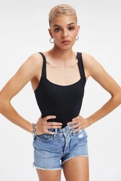 GOOD AMERICAN Bodysuits SCUBA CORSET BODYSUIT | BLACK001