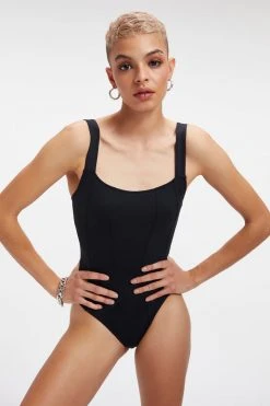 GOOD AMERICAN Bodysuits SCUBA CORSET BODYSUIT | BLACK001