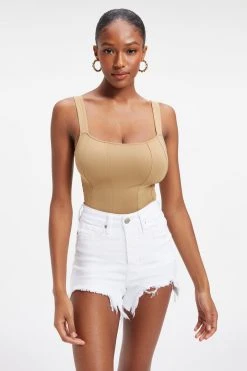 GOOD AMERICAN SCUBA CORSET BODYSUIT | PECAN001