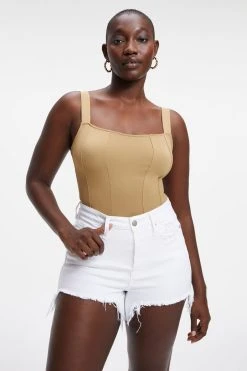 GOOD AMERICAN SCUBA CORSET BODYSUIT | PECAN001