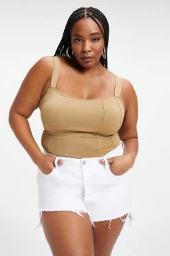 GOOD AMERICAN SCUBA CORSET BODYSUIT | PECAN001