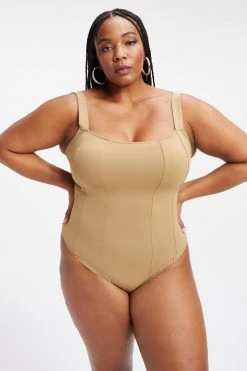 GOOD AMERICAN SCUBA CORSET BODYSUIT | PECAN001