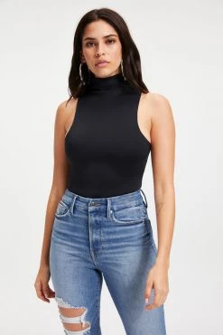 GOOD AMERICAN SCUBA MOCK NECK TANK BODYSUIT | BLACK001 Bodysuits