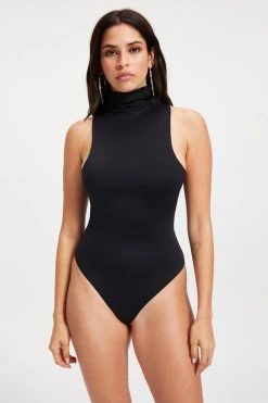 GOOD AMERICAN SCUBA MOCK NECK TANK BODYSUIT | BLACK001 Bodysuits