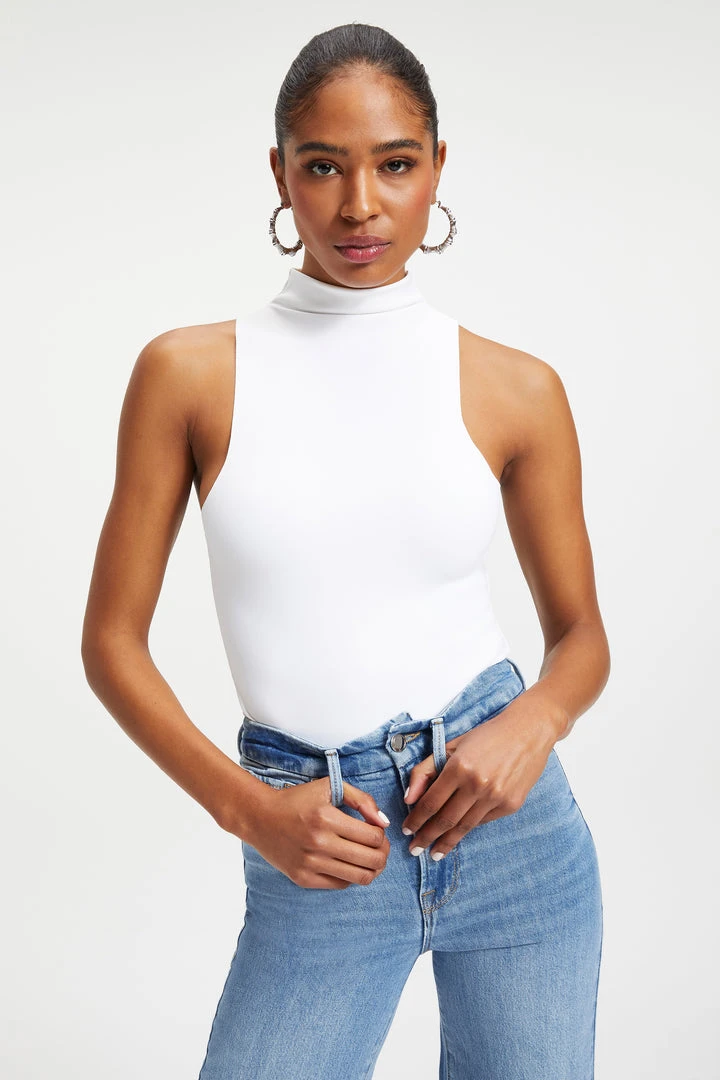 Promo 🤩 GOOD AMERICAN Bodysuits SCUBA MOCK NECK TANK BODYSUIT | WHITE001 🤩 8 GOOD AMERICAN Bodysuits SCUBA MOCK NECK TANK BODYSUIT | WHITE001