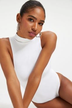 Promo 🤩 GOOD AMERICAN Bodysuits SCUBA MOCK NECK TANK BODYSUIT | WHITE001 🤩 28 GOOD AMERICAN Bodysuits SCUBA MOCK NECK TANK BODYSUIT | WHITE001