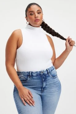 Promo 🤩 GOOD AMERICAN Bodysuits SCUBA MOCK NECK TANK BODYSUIT | WHITE001 🤩 29 GOOD AMERICAN Bodysuits SCUBA MOCK NECK TANK BODYSUIT | WHITE001