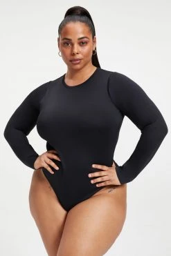 GOOD AMERICAN SCUBA CREWNECK BODYSUIT | BLACK001 Bodysuits