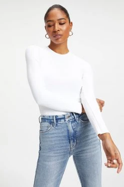 GOOD AMERICAN SCUBA CREWNECK BODYSUIT | WHITE001